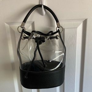 Black Faux Leather & PVC Bucket Bag w/ Top Handle